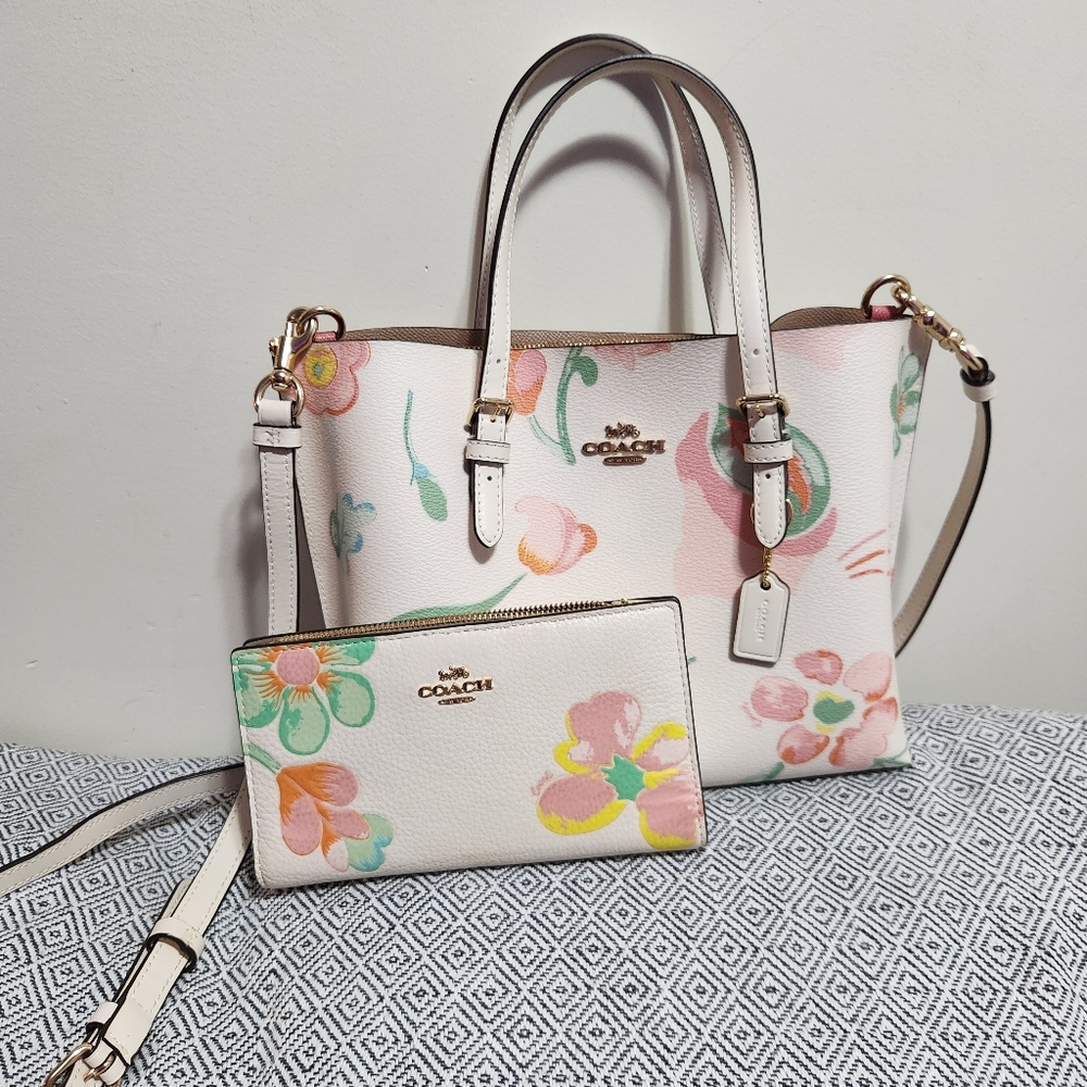 Coach White and Pink Floral Tote Bag